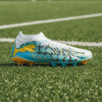PUMA Future 9 Match Playmaker Gras / Kunstgras Voetbalschoenen (MG) Wit Vibrant Blue Sun Stream Lichtblauw