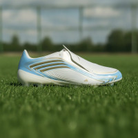 adidas F50 Messi Pro Gras Voetbalschoenen (FG) Wit Lichtblauw Goud