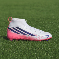 adidas F50 Hyperfast League Mid Gras Voetbalschoenen (FG) Kids Wit Paars Roze