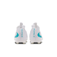 Nike Phantom 6 High Academy Gras / Kunstgras Voetbalschoenen (MG) Kids Wit Turquoise