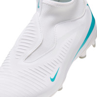 Nike Phantom 6 High Academy Gras / Kunstgras Voetbalschoenen (MG) Kids Wit Turquoise