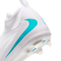 Nike Phantom 6 High Academy Gras / Kunstgras Voetbalschoenen (MG) Kids Wit Turquoise