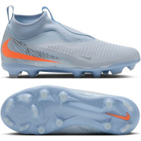 Nike Phantom 6 High Academy Gras / Kunstgras Voetbalschoenen (MG) Kids Lichtblauw Oranje Zilvergrijs